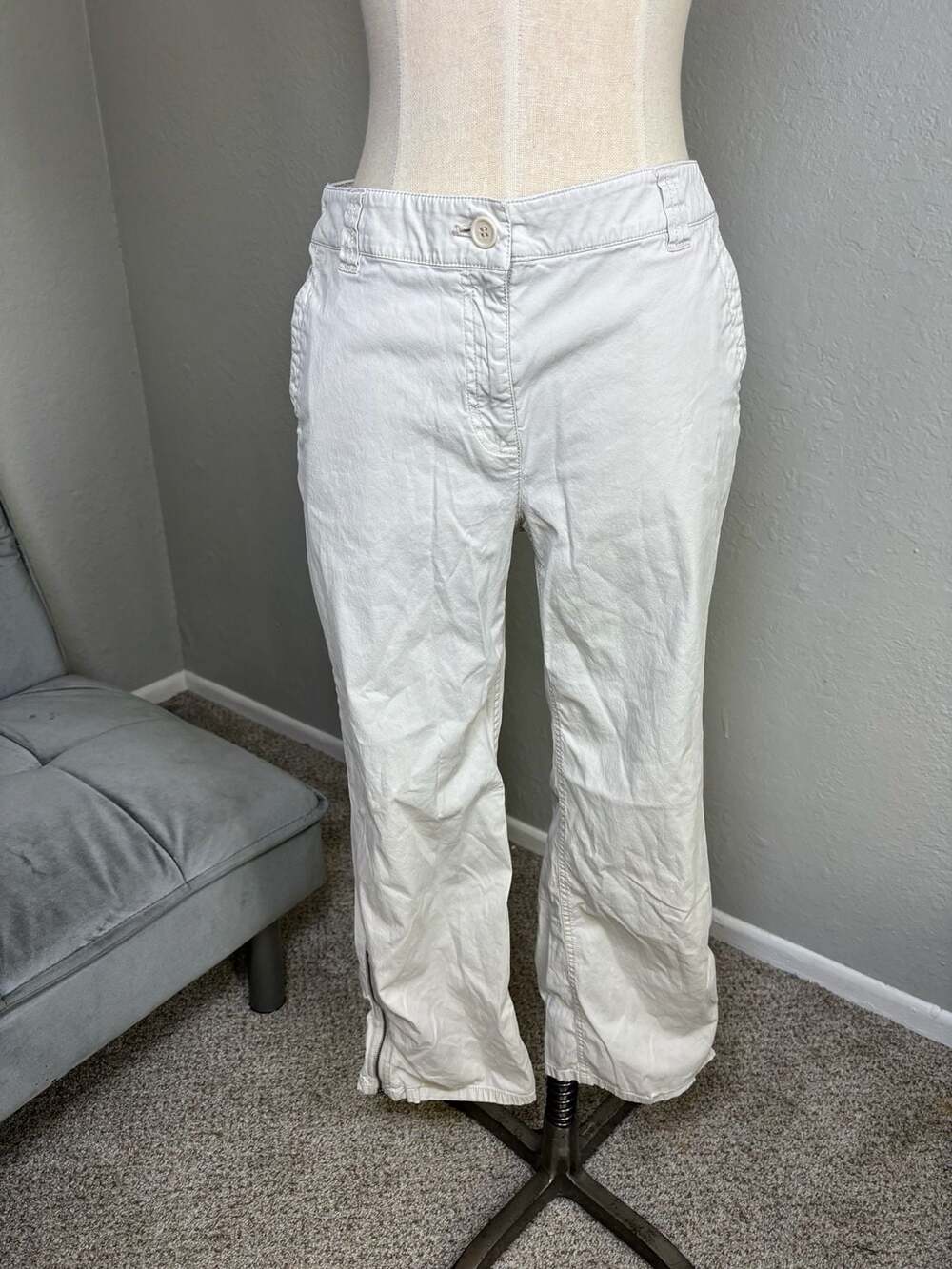 Women's Beige Utility Cropped Pants with Ankle Zippers